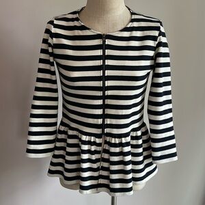 Zara Trafaluc Navy striped peplum zipper up size Medium.